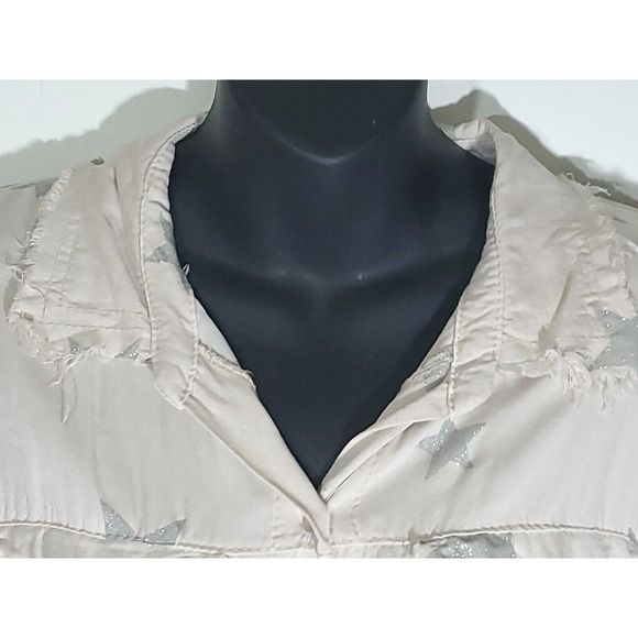 Venti6 Button Down Tattered Style Long Sleeve Shirt Glittery Silver Stars Medium - Picture 2 of 11